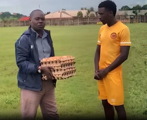 A footballer in Zambia went viral after being given five crates of eggs as his Man of the Match award.