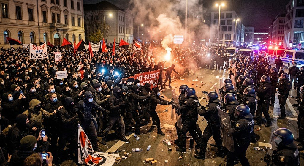 Thousands of left protesters clash with police in conservative party riots