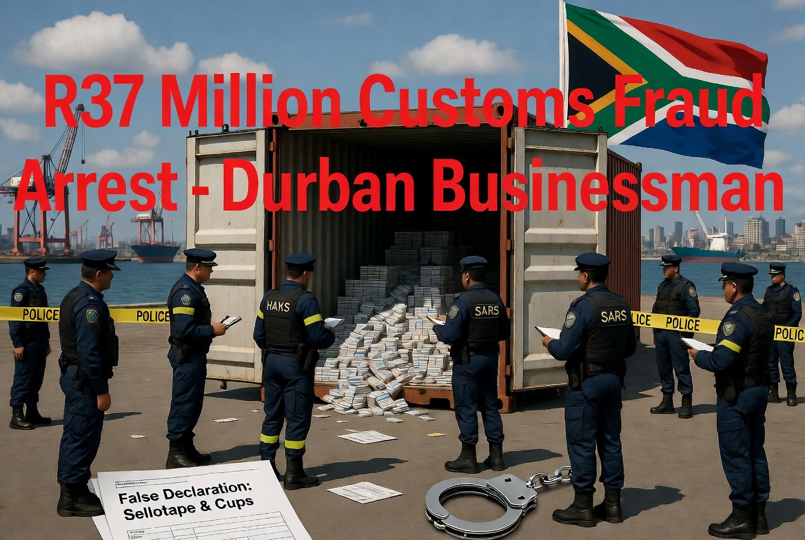 illicit cigarettes, Durban port setting, and the scale of the fraud.