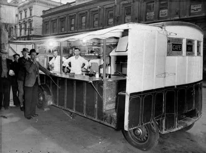 Pie Cart outside the old station in Pine street remember