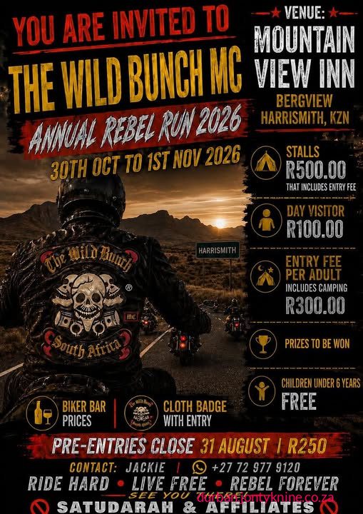 The Wild Bunch MC (South Africa) Annual Rebel Run is a national memorial motorcycle event held in honour of the club’s fallen members.
