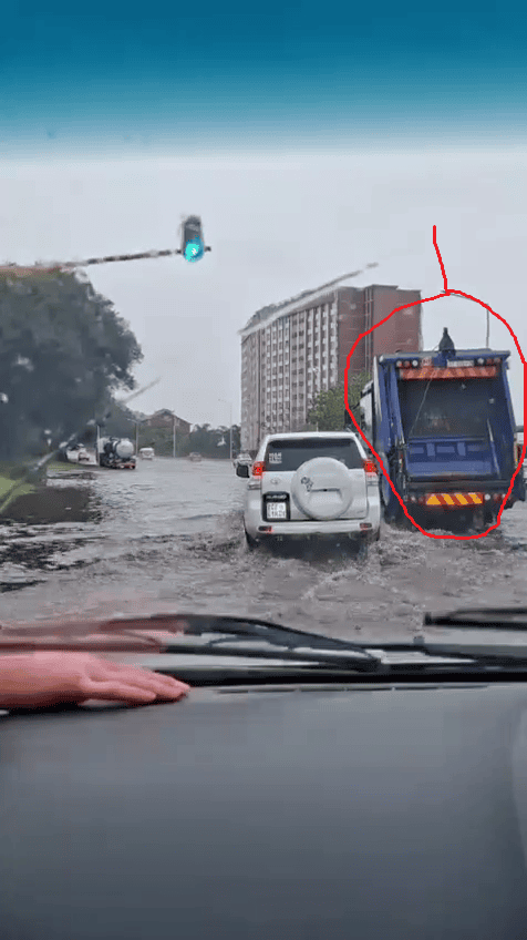 The irony of it, an empty rubbish truck cruising through the flood looking at all the damage the rubbish blocking the drains is causing, guess danger pay and overtime are fair practice for the driver