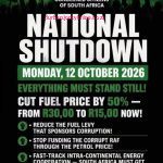 “Concerned Citizens of South Africa” for a National Shutdown on Monday, 12 October 2026.