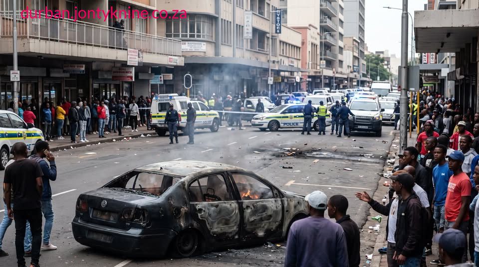 Four foreign nationals are scheduled to appear in the Durban Magistrate’s Court on the morning of Tuesday, 13 October 2026, in connection with the alleged shooting of a South African man on West Street (now Dr Pixley KaSeme Street) in the Durban CBD on Thursday, 8 October 2026. Reports link this incident to the rapid escalation of violence that day, in which 14 vehicles were torched and businesses were damaged or burned in the city centre.